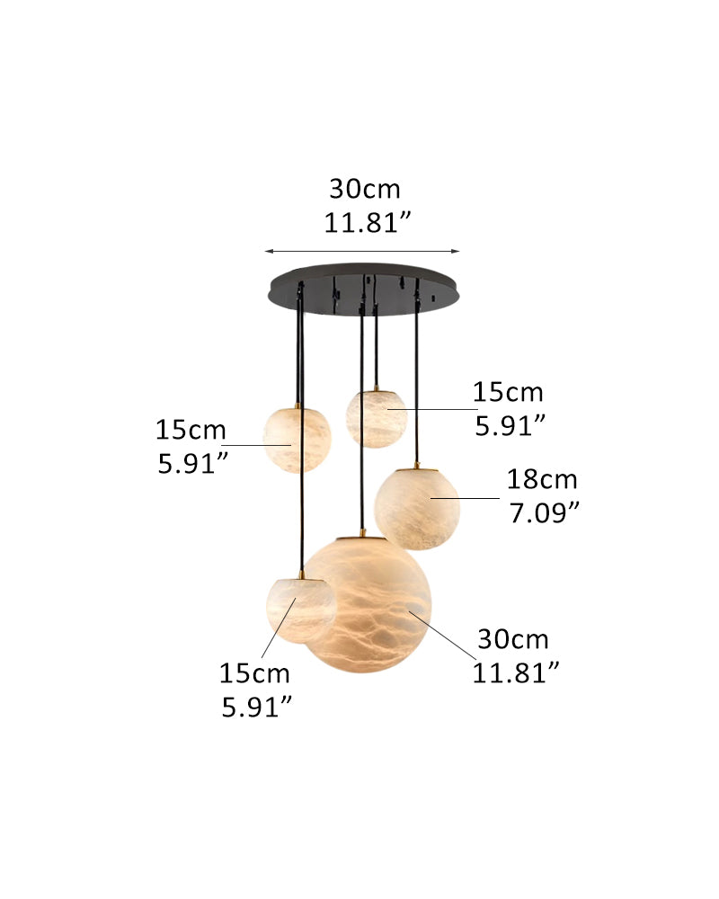 Sculpted Cluster Alabaster Pendant Lamp Collection,9-light, White & Golden Cord 150cm