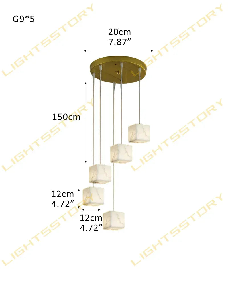1/6/9/12/18/36-light G9 Alabaster Cluster Ceiling Pendant Lamp with Square Cube Design 5-light-D12*H12cm D4.72*H4.72" White + Brass Modern Pendant lamp