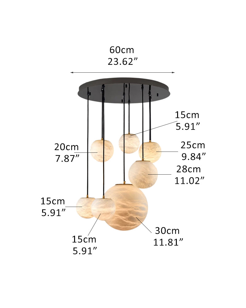 Sculpted Cluster Alabaster Pendant Lamp Collection,9-light, White & Golden Cord 150cm