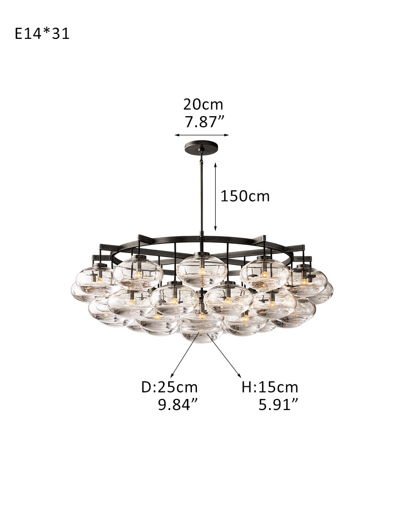 11/21/31-Light Cluster Round/Rectangle Dimming Chandelier 48“60”72" with Clear Glass shade