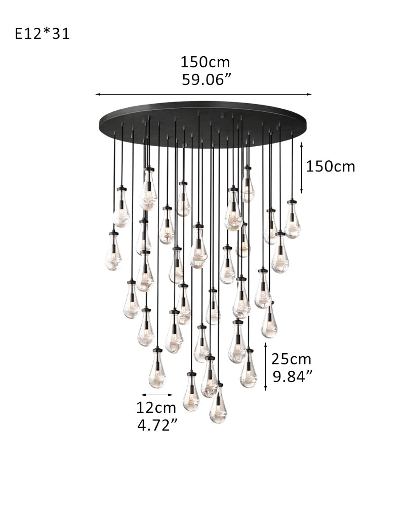 Modern Floating Crystal Raindrop Rectabgular Chandelier Wide 72"  for Dining Room