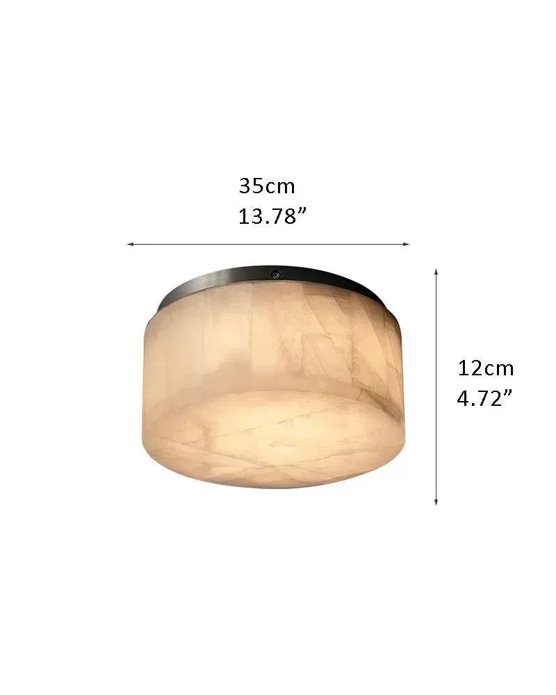 LightsStory Series Ethereal Flush Mount Ceiling Light | Round Alabaster Translucent calcite alabaster stone with durable copper metal, Polished Brass for Bedrooms, corridors, and living rooms R-D35*H12CM D13.78*H4.72" Black + White Modern Ceiling lamp