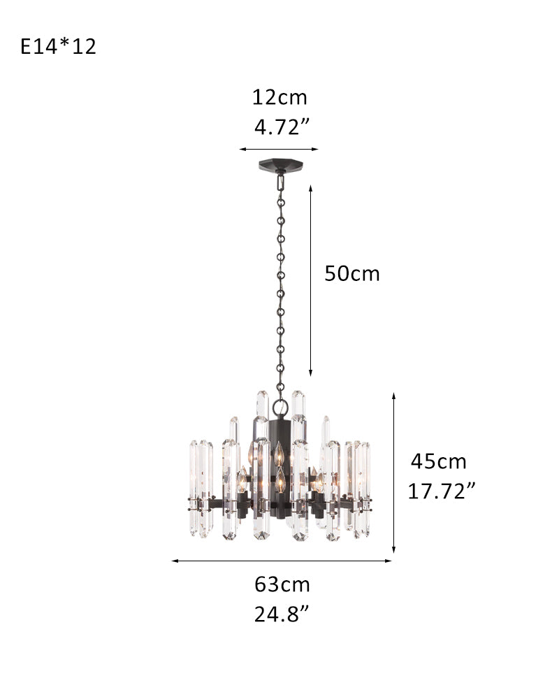 American light luxury Black Candle Crystal Round Chandelier E14,12/15/18-light