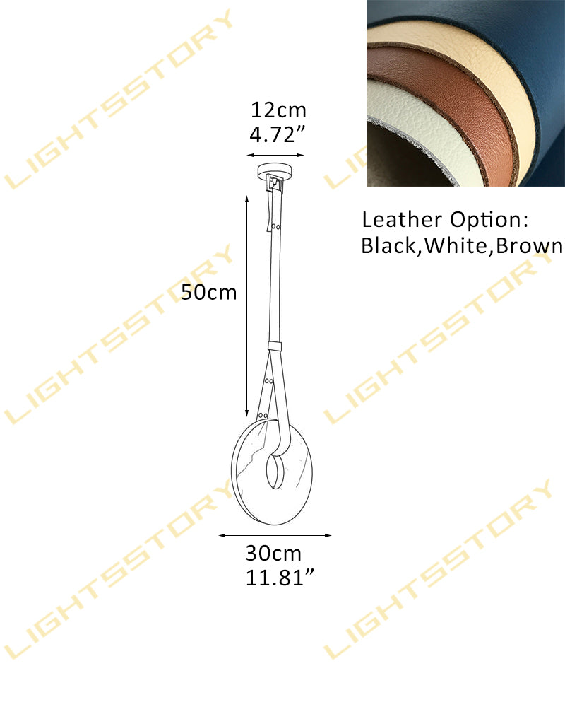Alabaster Torus Halo Ring Leather Strap Canopy Pendant Light - Natural Spanish Alabaster, Organic Leather Trim - Kitchens, Dining & Living Rooms