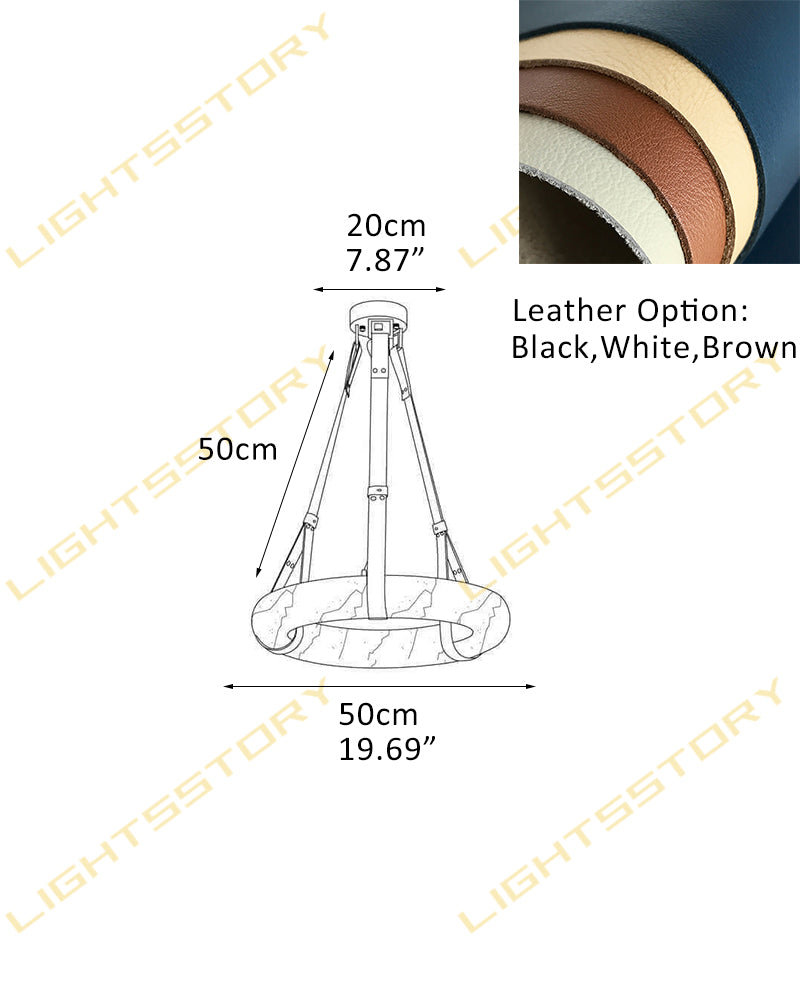 Alabaster Torus Halo Ring Leather Strap Canopy Pendant Light - Natural Spanish Alabaster, Organic Leather Trim - Kitchens, Dining & Living Rooms