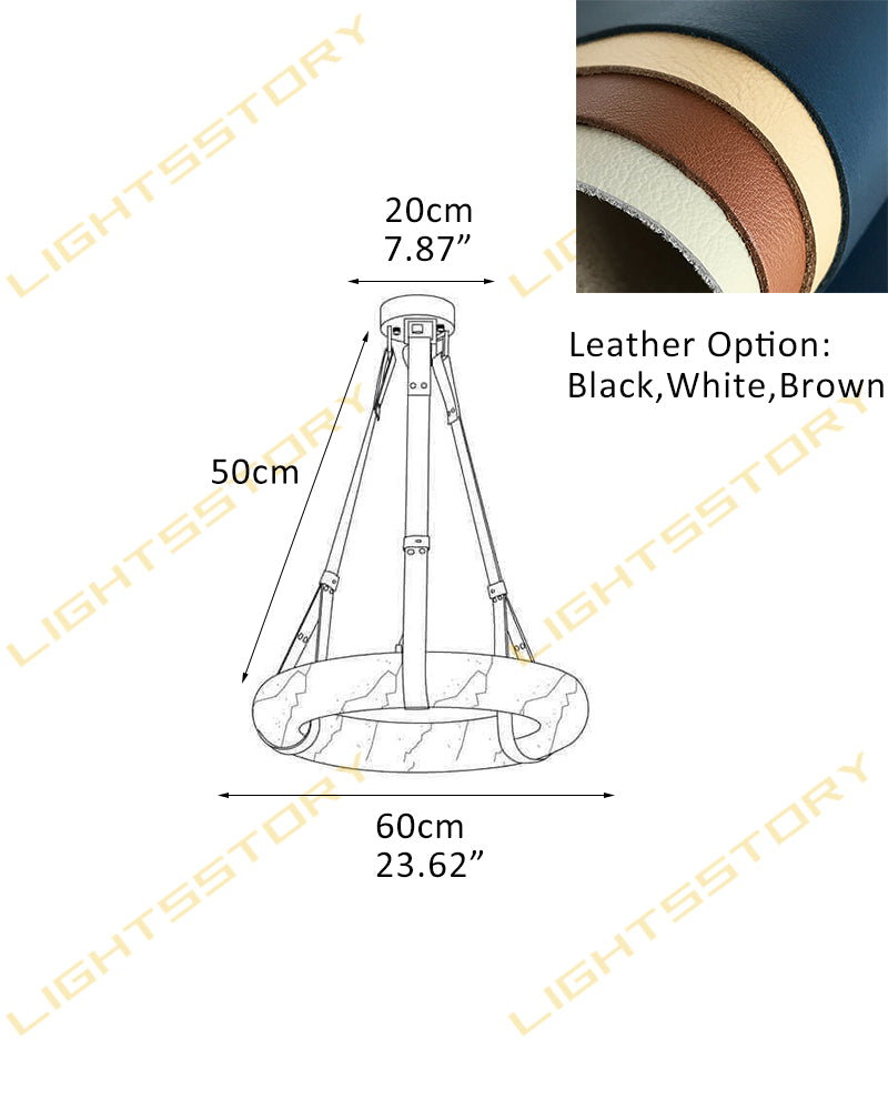 Alabaster Torus Halo Ring Leather Strap Canopy Pendant Light - Natural Spanish Alabaster, Organic Leather Trim - Kitchens, Dining & Living Rooms