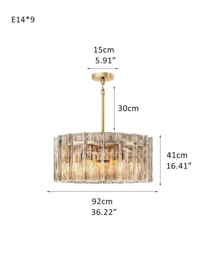 Gordes Series Architectural Chandelier | Rectangular Lattice Clear and smoky corrugated glass with brass and black metal, Brass and Black Metal finish for Dining areas, entryways, and lofts 9-light-D92*H41cm D36.22*H16.41" Brass + Transparent Glass American Vintage chandelier lamp