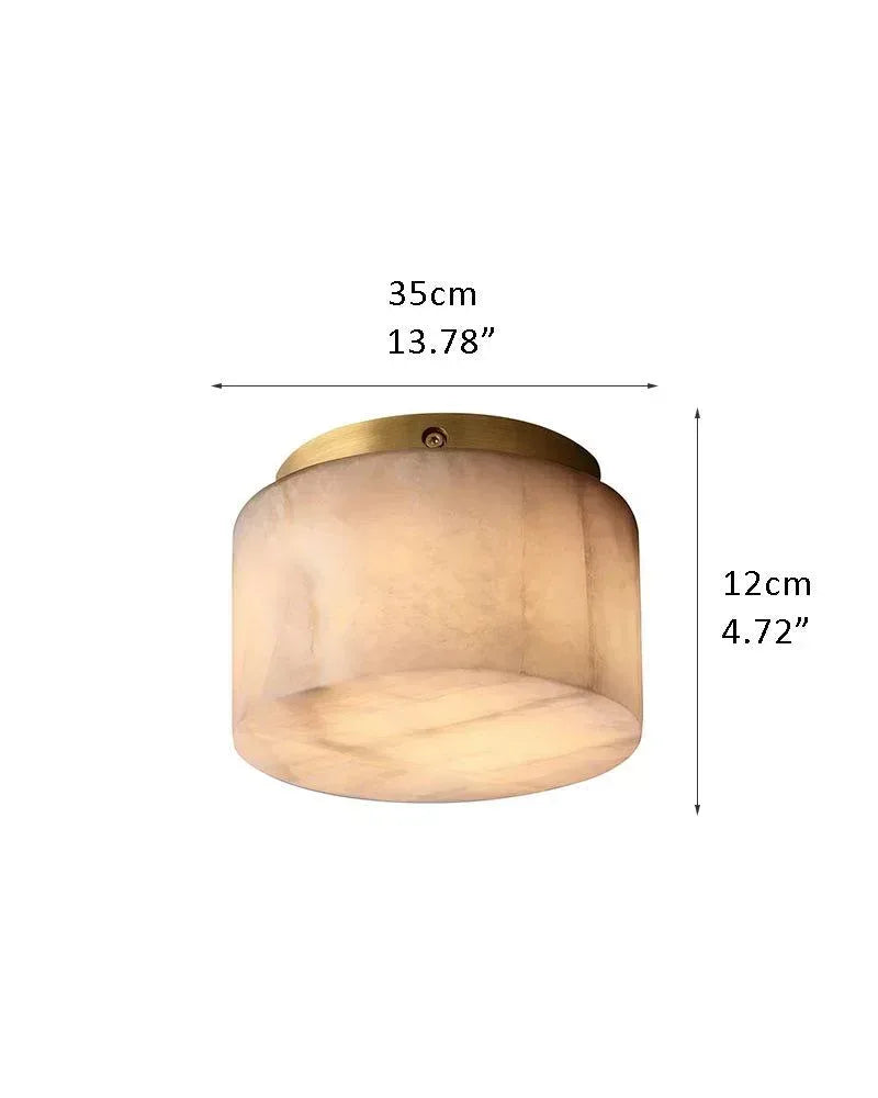 LightsStory Series Ethereal Flush Mount Ceiling Light | Round Alabaster Translucent calcite alabaster stone with durable copper metal, Polished Brass for Bedrooms, corridors, and living rooms R-D35*H12CM D13.78*H4.72" Gold + White Modern Ceiling lamp