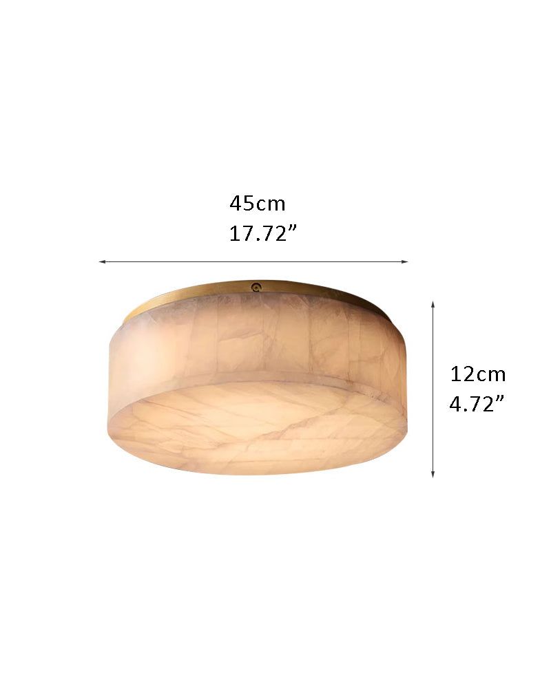 45cm round alabaster ceiling light with brass frame, perfect for modern interiors.