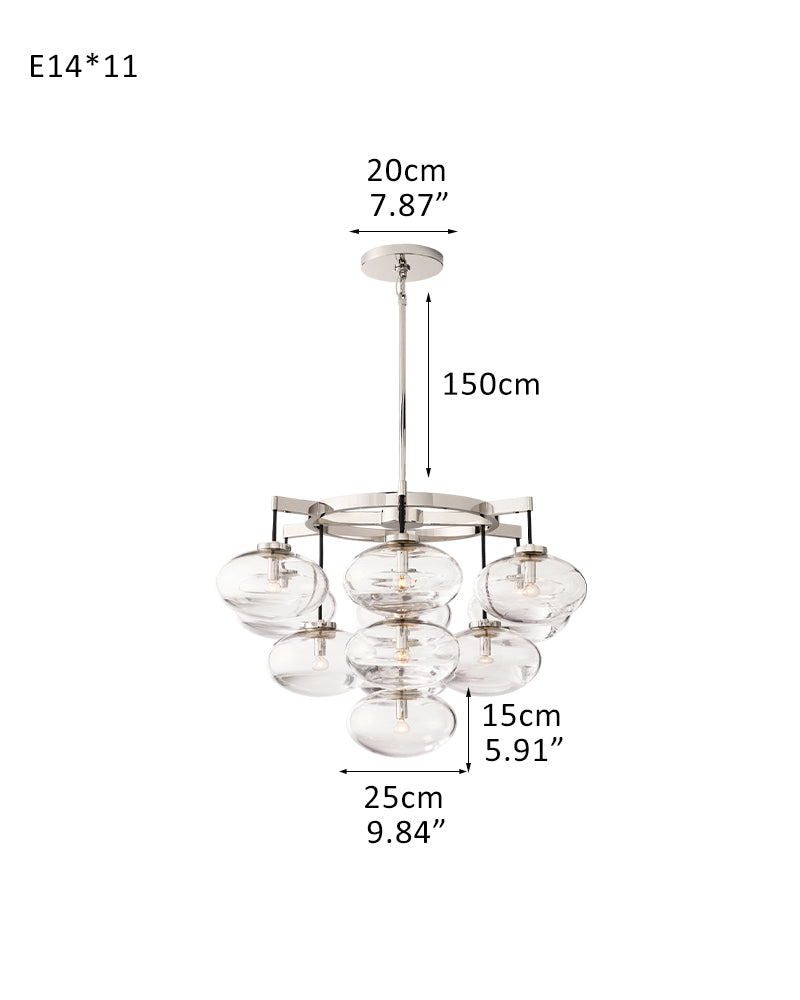 11/21/31-Light Cluster Round/Rectangle Dimming Chandelier 48“60”72" with Clear Glass shade