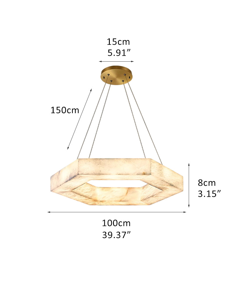 Hexagon Marble Pendant Lamp with adjustable cord & stepless dimming,20“24”31“40” Dia