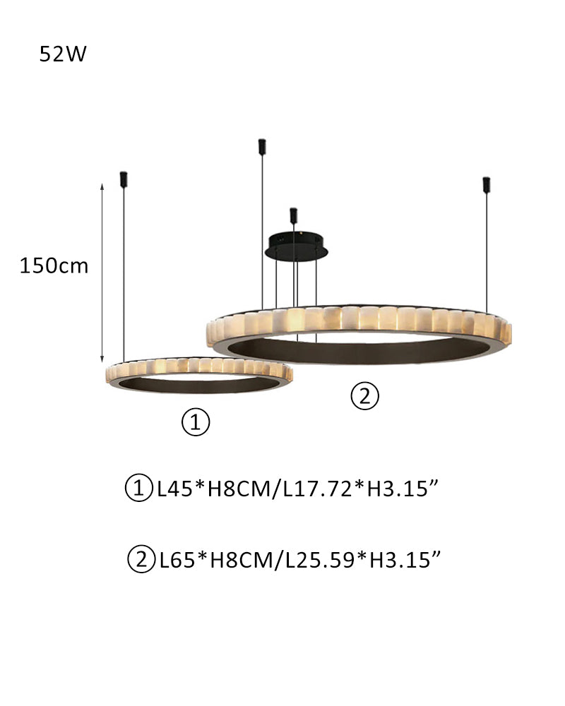 Single/Double/Triple ring pendant lamp in black steel with alabaster shadow for villa lobby living room