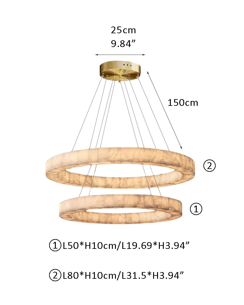 Two-layer round cloud stone LED chandelier with adjustable height and warm lighting.