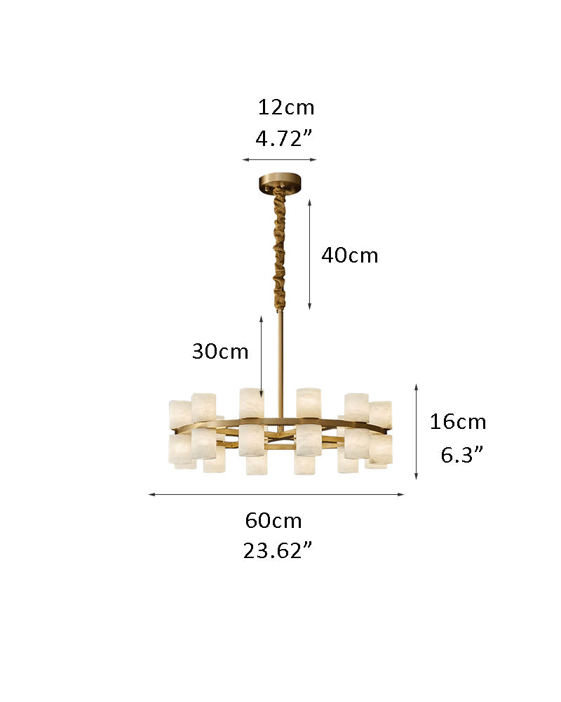 Dimensions of rectangular LED alabaster chandelier in brass: 100cm x 40cm.