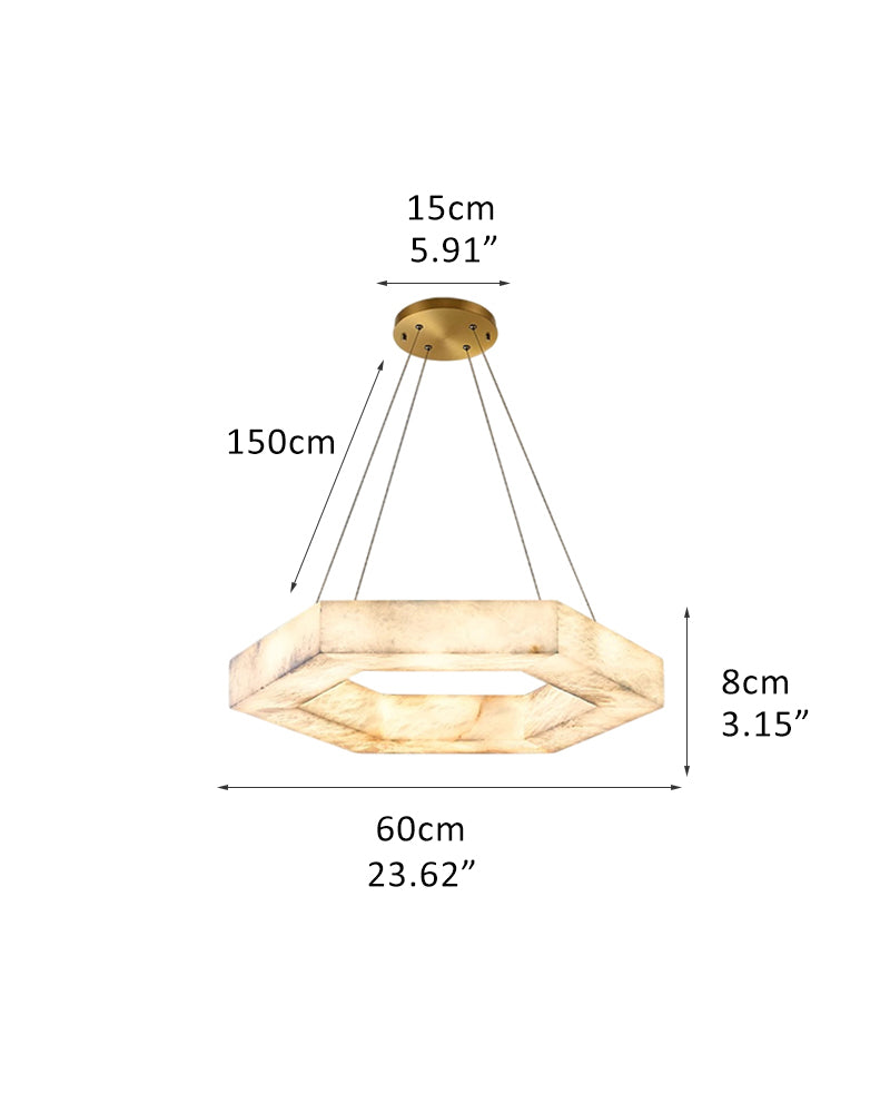 Hexagon Marble Pendant Lamp with adjustable cord & stepless dimming,20“24”31“40” Dia