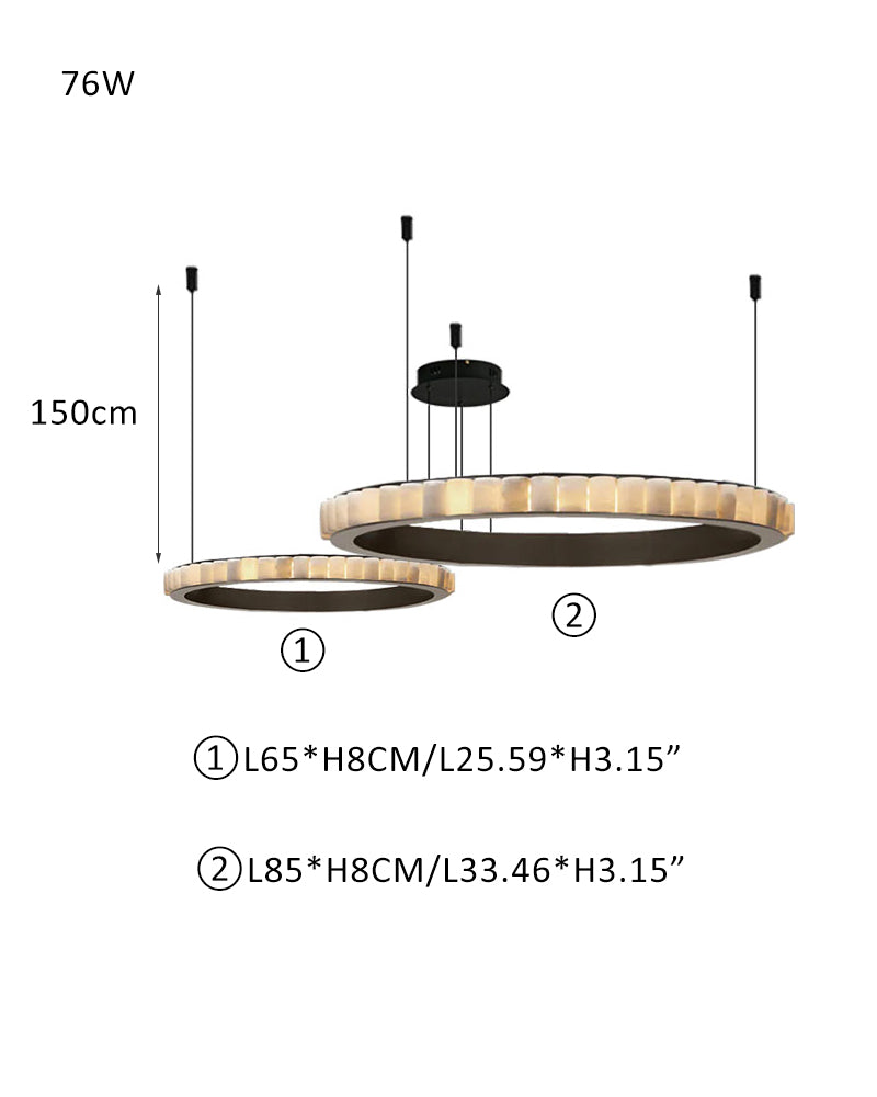 Single/Double/Triple ring pendant lamp in black steel with alabaster shadow for villa lobby living room