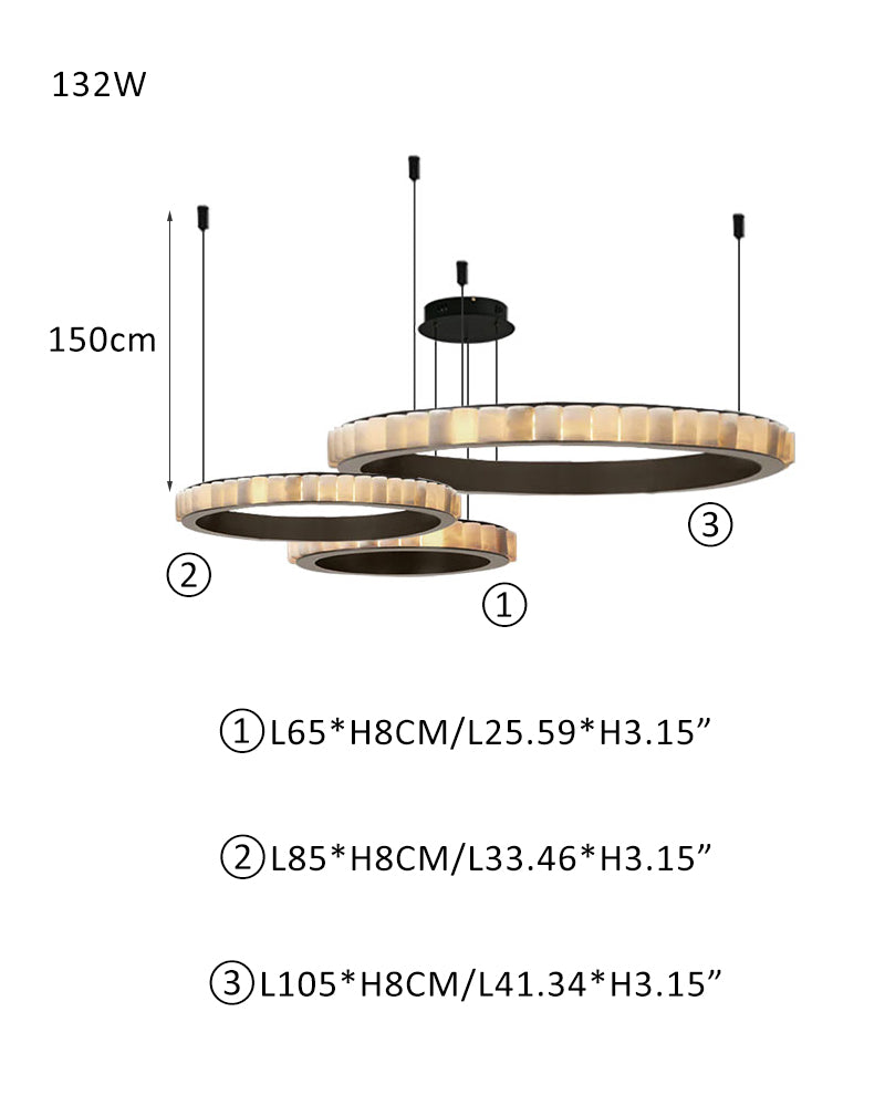 Round ring Double chandeliers lamp in black steel with alabaster shadow for villa lobby living room