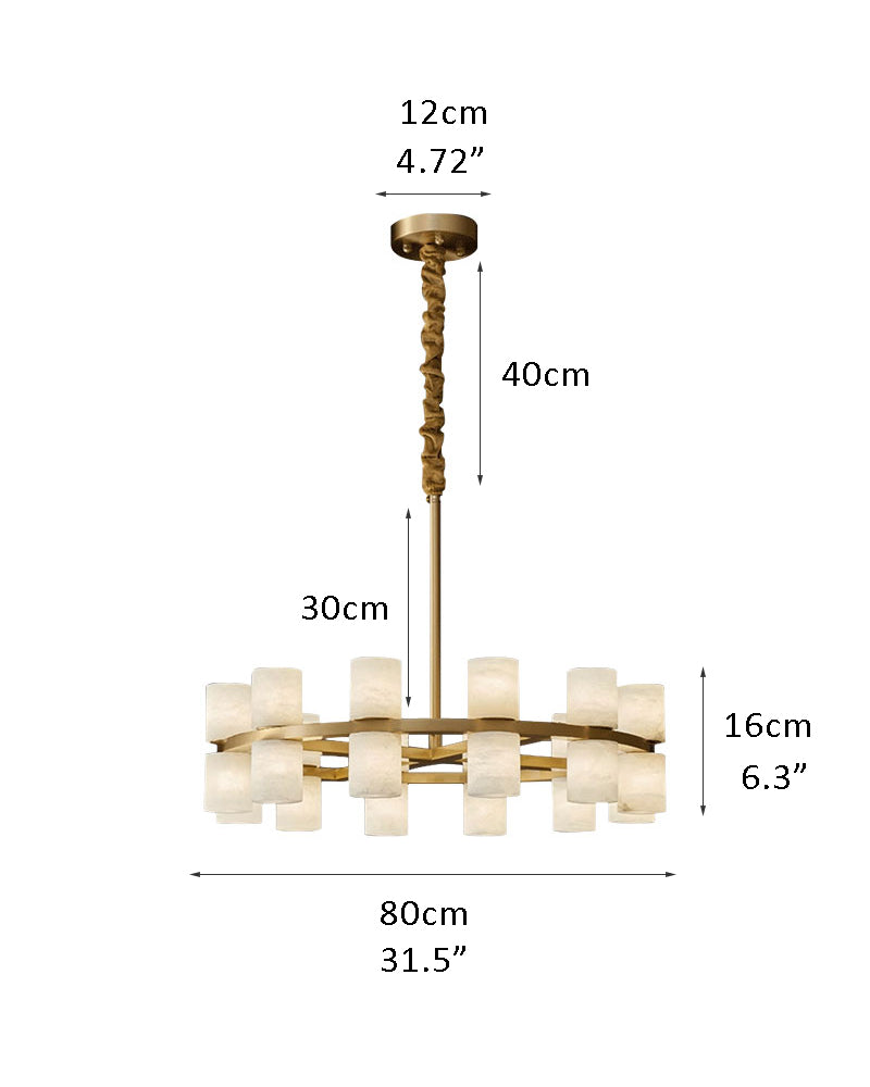 LED alabaster chandelier lamp dimensions in brass: 80cm x 40cm x 12cm.