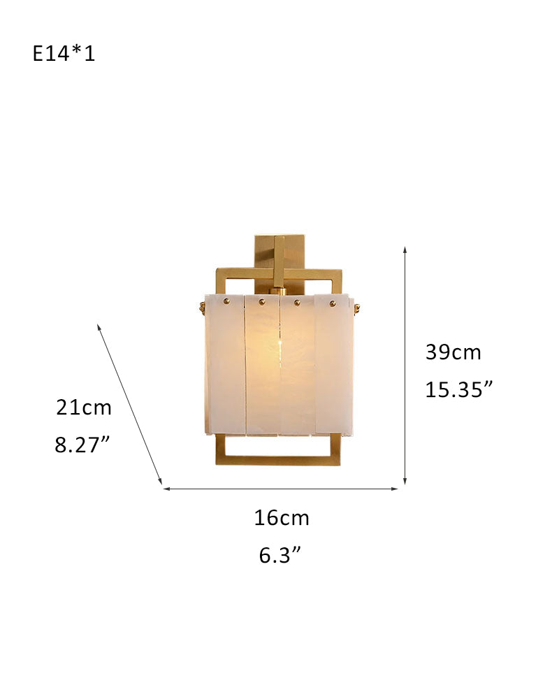 Rubbed brass alabaster wall light fixture dimensions and design details