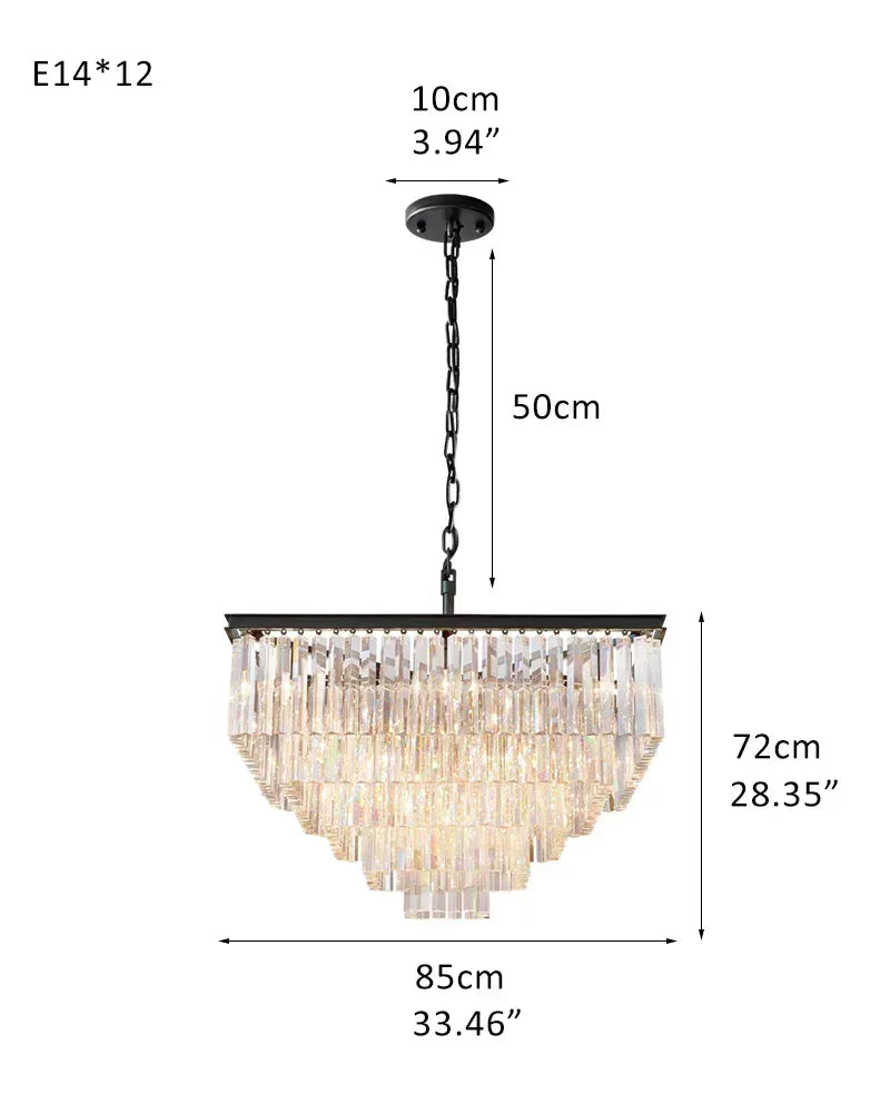 LightsStory Series Prismatic Chandelier | Five Tier Triangular Crystal Precision-cut clear triangular crystal rods and sturdy iron, Black iron finish for Grand Foyers and Dining Rooms 5-Tier-S-D85*H72CM D33.46“*H28.35" Black American chandelier