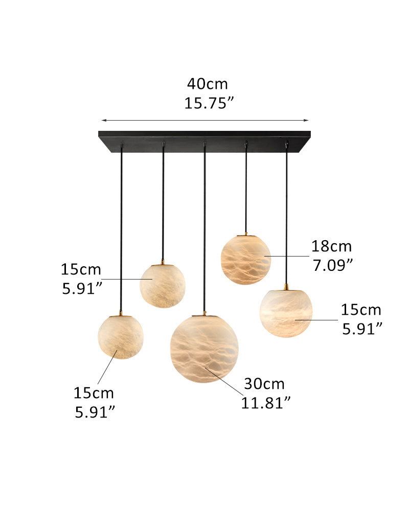 Sculpted Cluster Alabaster Pendant Lamp Collection,9-light, White & Golden Cord 150cm