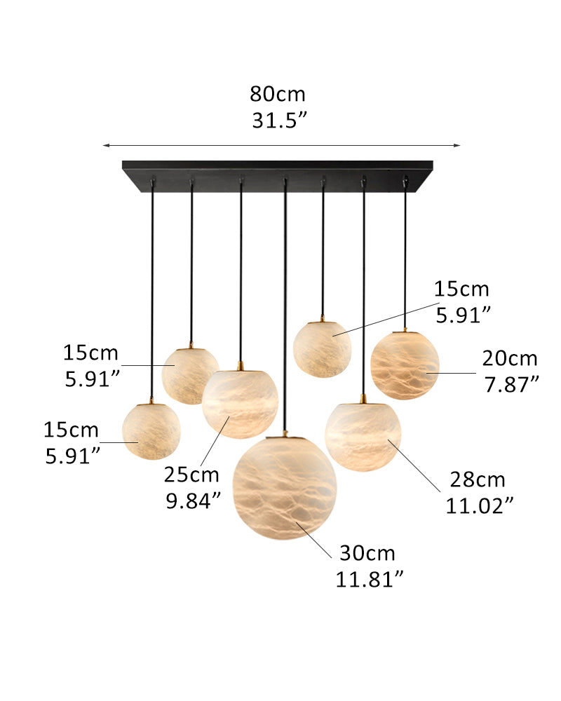 Sculpted Cluster Alabaster Pendant Lamp Collection,9-light, White & Golden Cord 150cm