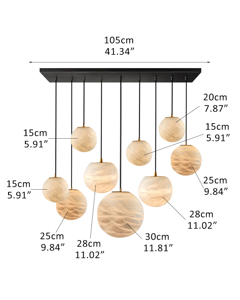 Sculpted Cluster Alabaster Pendant Lamp Collection,9-light, White & Golden Cord 150cm