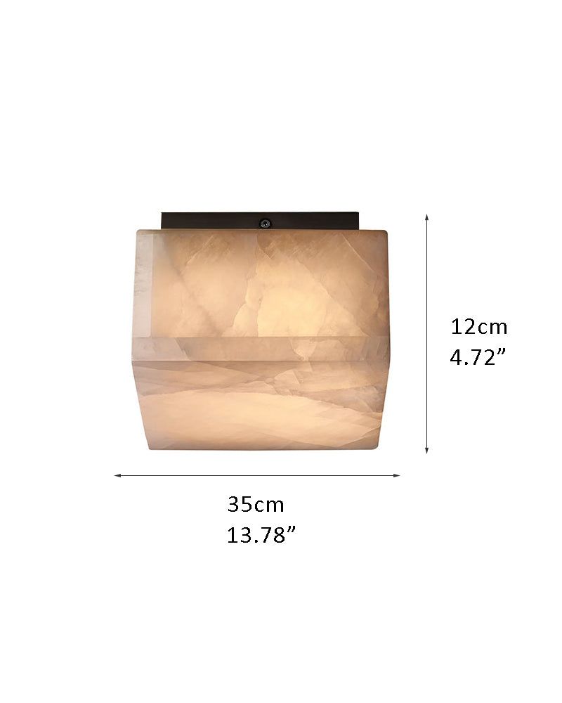 Modern square alabaster ceiling light with brass frame, 35cm x 12cm dimensions.