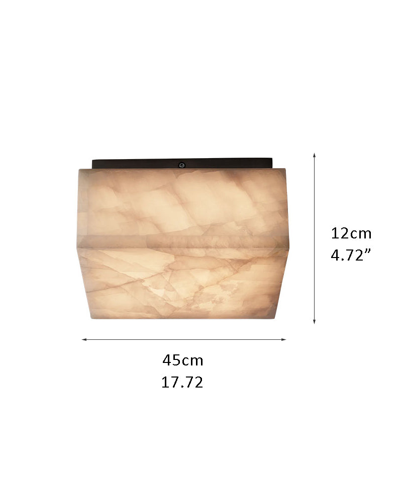 Dia 35/45/60cm Square Alabaster flush mount ceiling light in brass frame for bedroom, corridor, living room