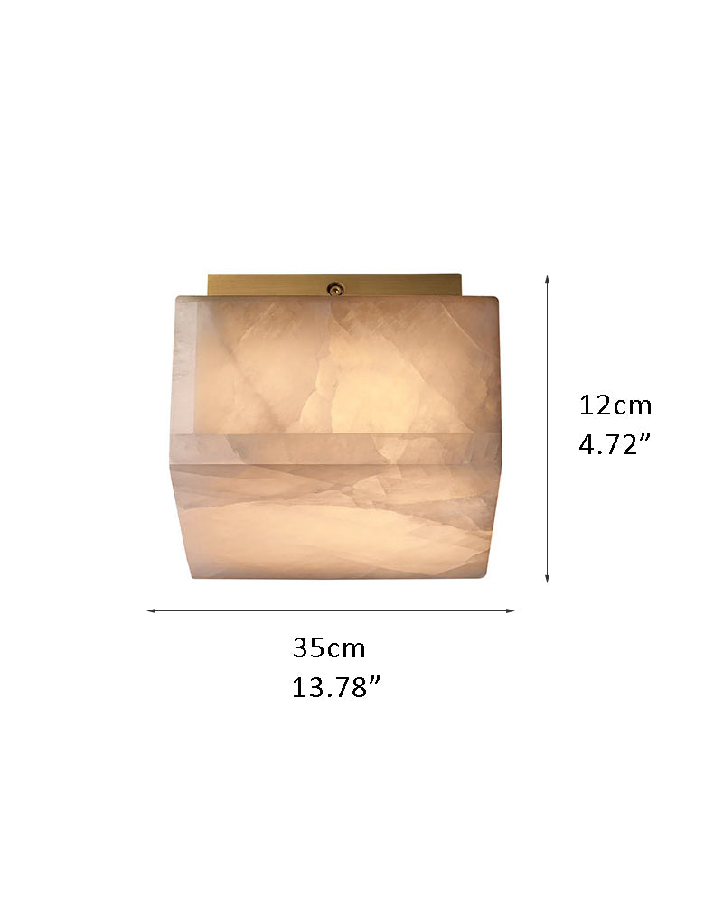 Dia 35/45/60cm Square Alabaster flush mount ceiling light in brass frame for bedroom, corridor, living room