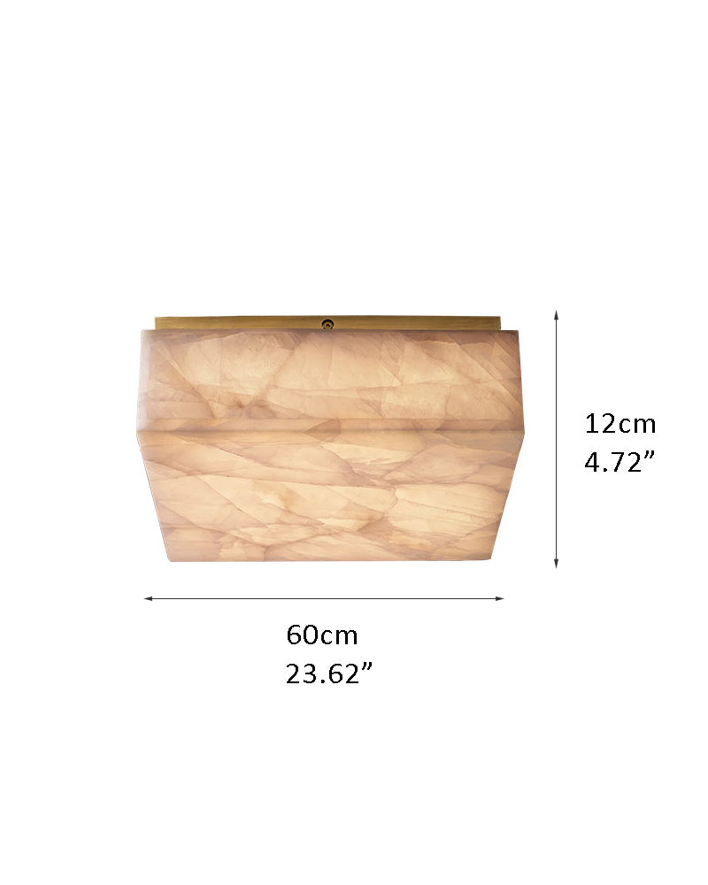 Dia 35/45/60cm Square Alabaster flush mount ceiling light in brass frame for bedroom, corridor, living room