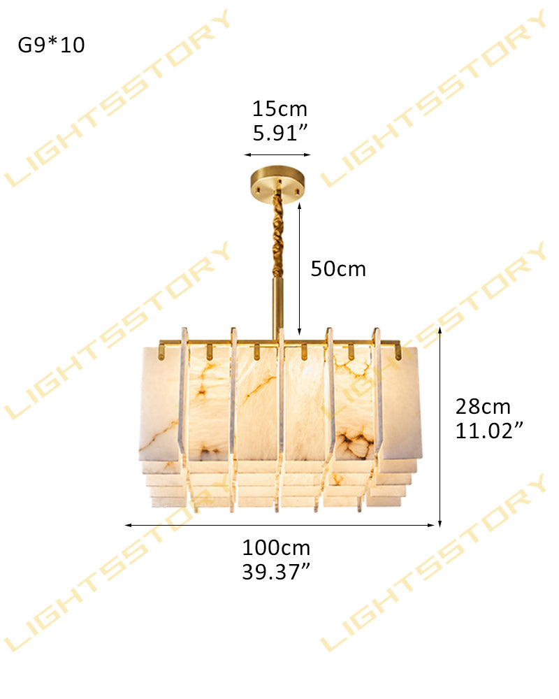 Linear Rectaggered Alabaster Panel Chandelier - Multi-layer Stone