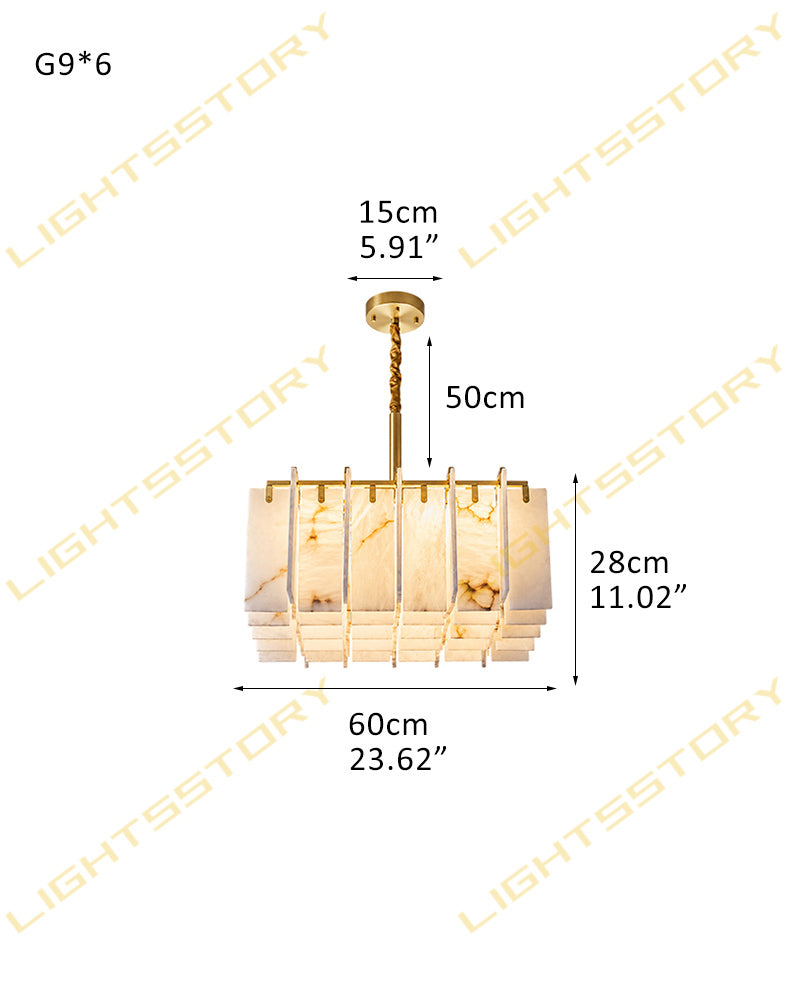 Linear Rectaggered Alabaster Panel Chandelier - Multi-layer Stone