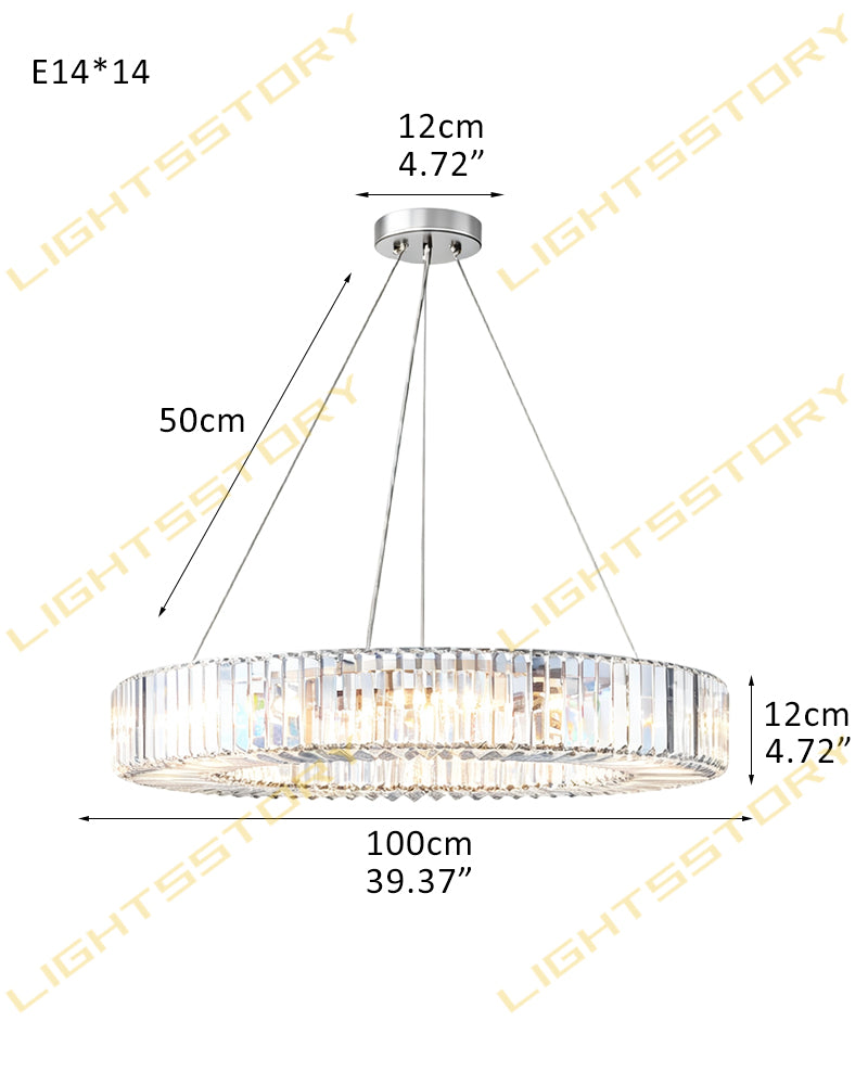 Cassis K9 Crystal Fluted Prism Halo Ring Chandelier - Artisanal K9 Crystal, Lux Gold Trim - Living Rooms, Bedrooms, Dining Rooms