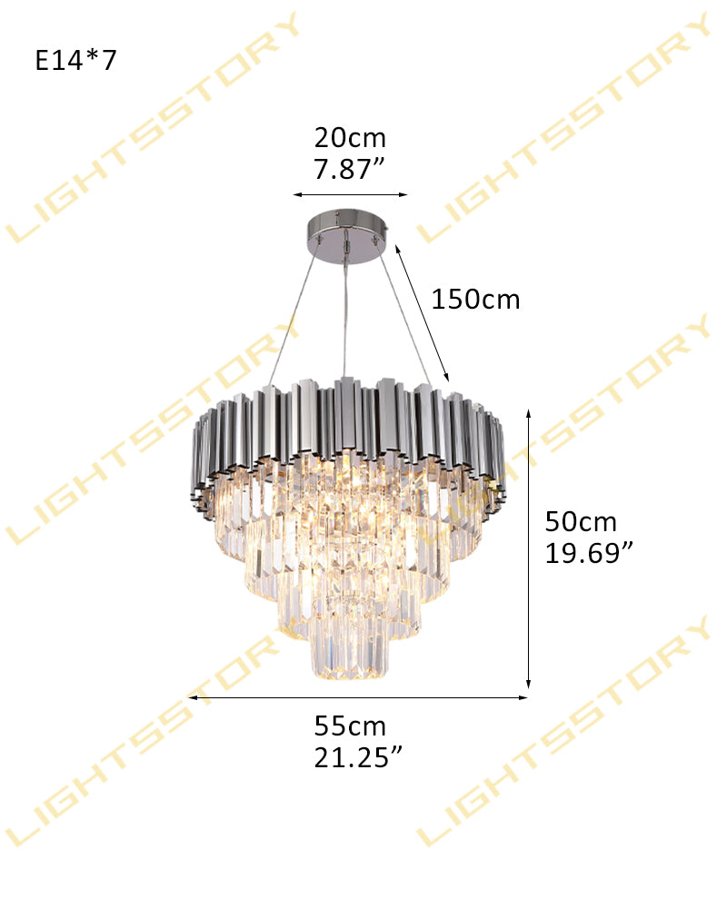 Bordeaux Multi Tiered K9 Crystal Silver Fluted Waterfall Chandelier - Lux Silver Trim - Living Rooms, Dining Rooms & Foyers