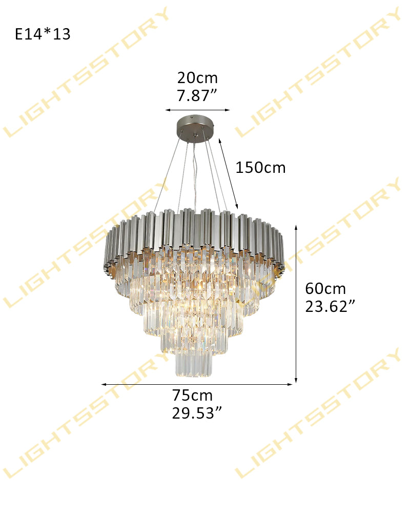 Bordeaux Multi Tiered K9 Crystal Silver Fluted Waterfall Chandelier - Lux Silver Trim - Living Rooms, Dining Rooms & Foyers