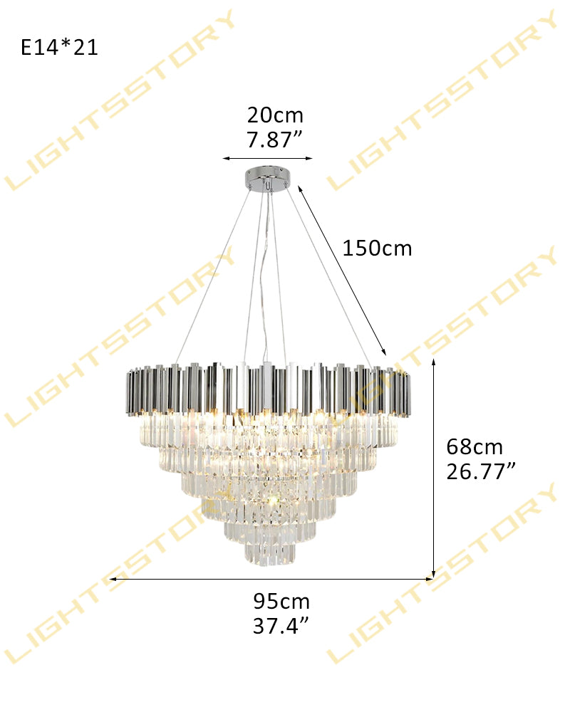 Bordeaux Multi Tiered K9 Crystal Silver Fluted Waterfall Chandelier - Lux Silver Trim - Living Rooms, Dining Rooms & Foyers