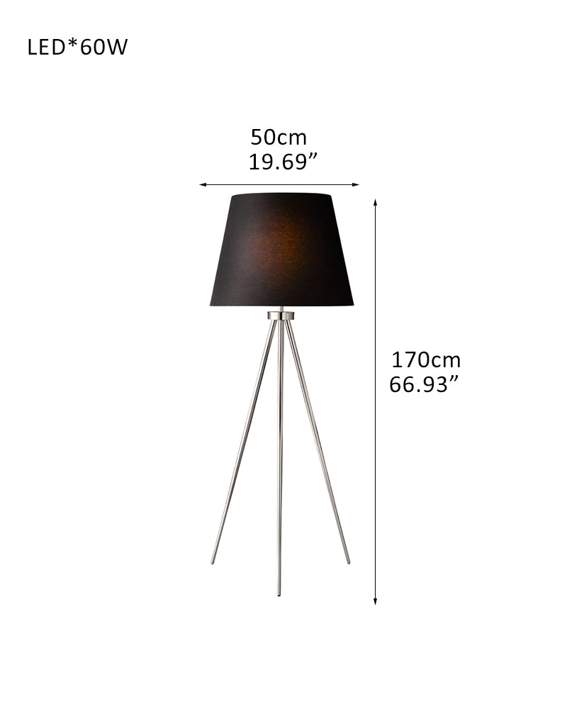 Black Linen Shade LED High Standing Floor Lamp in Brss Tripod Base