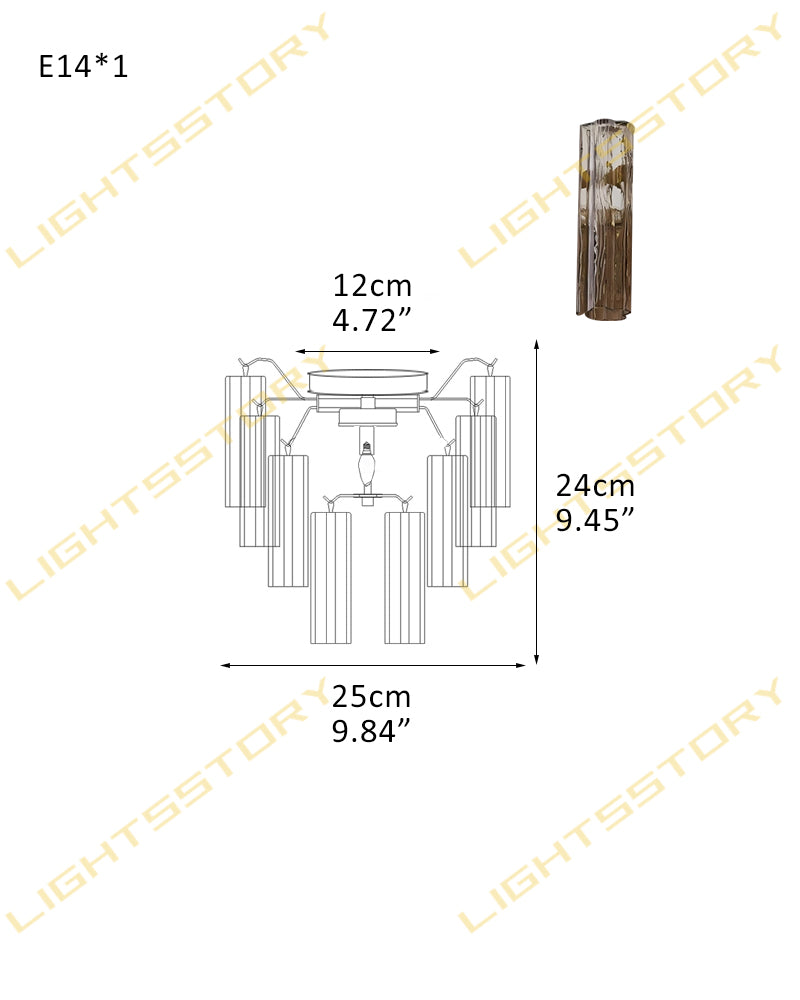 6/8 lights Compact Murano Small Ceiling Light Glass Replacement | Flower Glass Shade 1 light -D25*H24CM D9.84"*H9.45"(8 tubes) Gold + Smoky Glass Modern Ceiling lamp