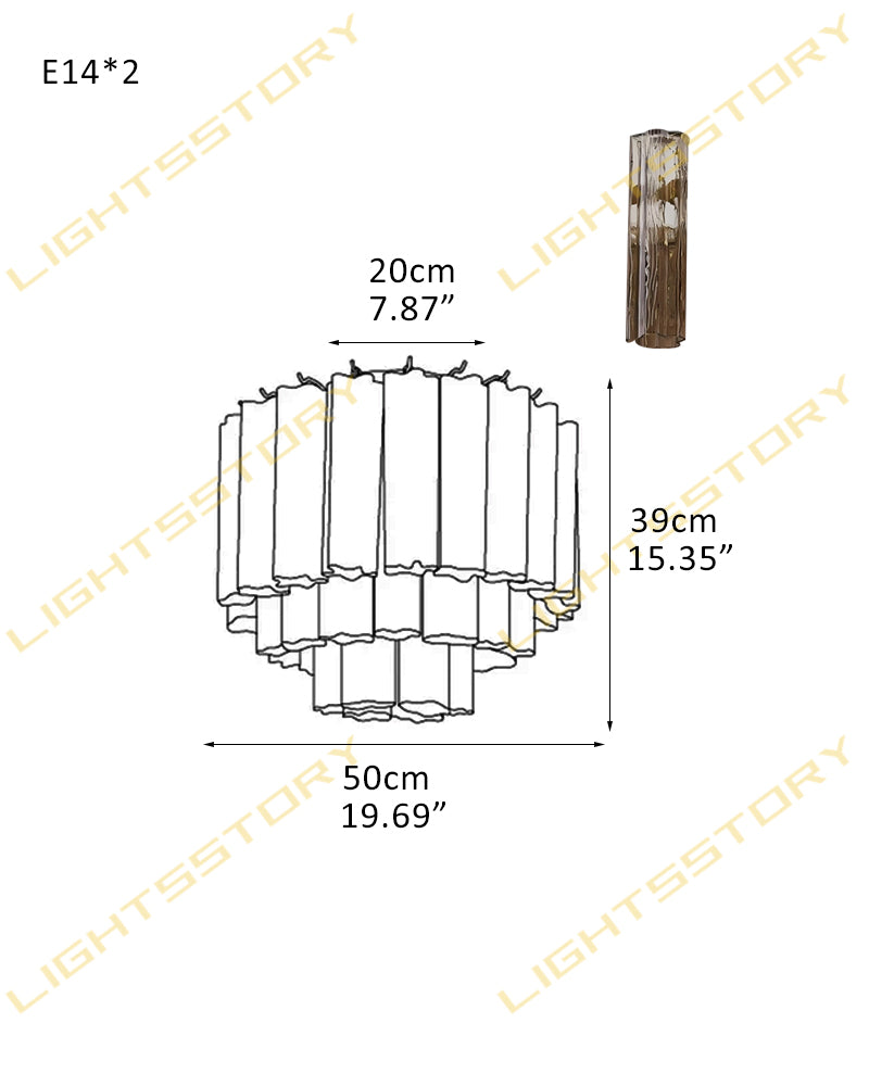 Hand-blown 18 Glass Tubes Modern Minimalist Flush Mount Ceiing Lamp Over Dining Table 2 light -D50*H39CM D19.69"*H15.35"(18 tubes) Gold + Smoky Glass Modern Ceiling lamp