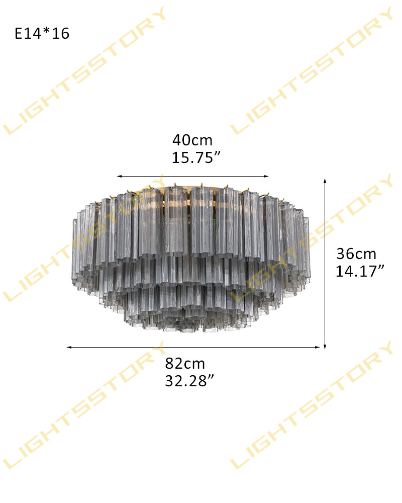 Exquisite Murano Colorful Glass Ceiling Lamps Wide 32in Aged Brass/Black Framework for Foyer Entrance 16 light-D82*H36CM D32.28"*H14.17"(79 tubes) Gold + Smoky Glass Flush Mounted Ceiling Lamp