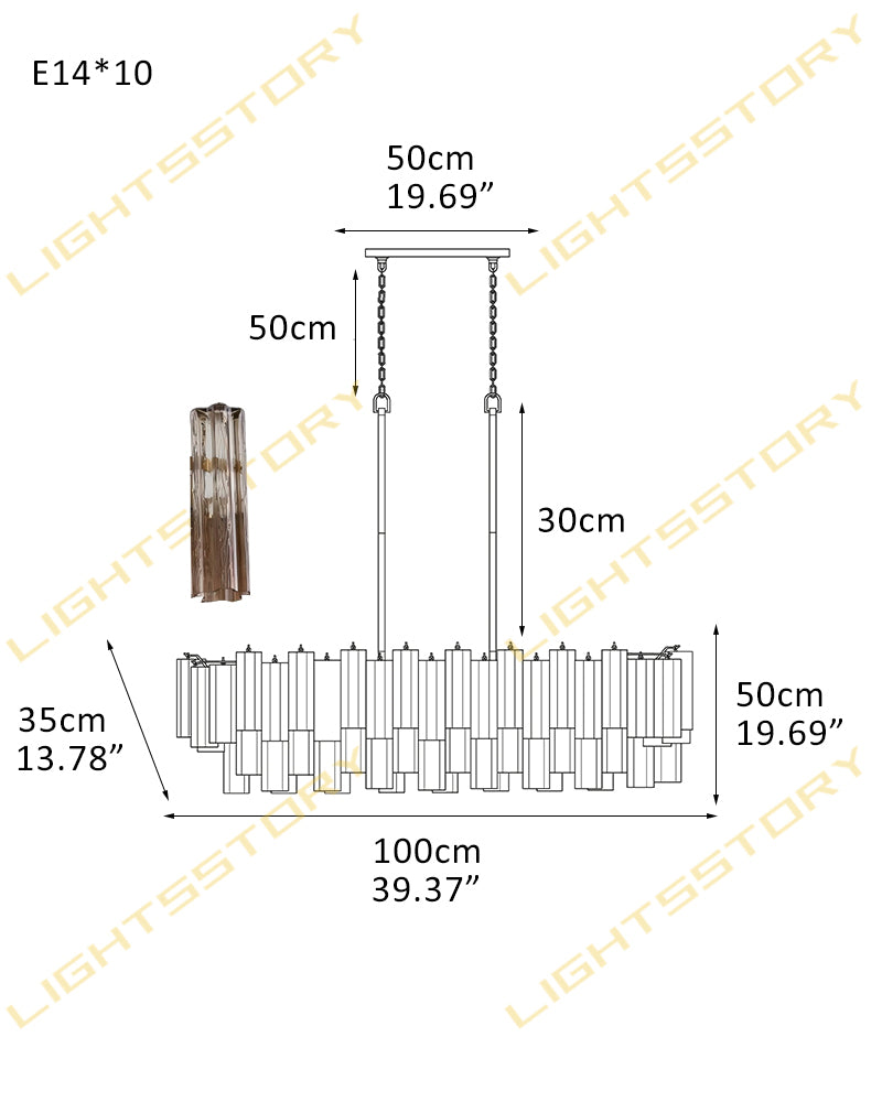 Art Unique Linear Large Murano Layered Glass Tubes Chandelier Aged Brass/Black Metal Frame