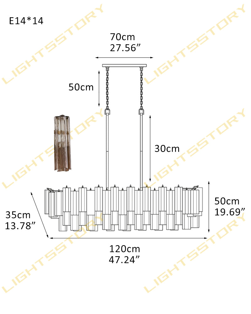 Art Unique Linear Large Murano Layered Glass Tubes Chandelier Aged Brass/Black Metal Frame