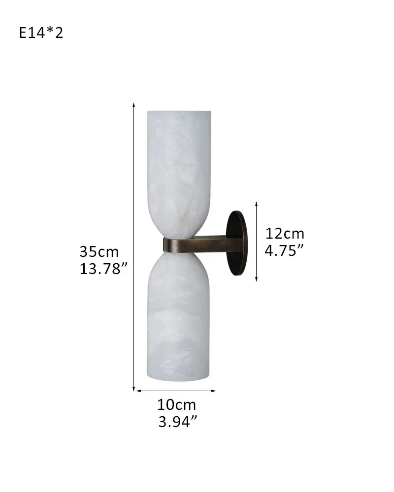 LightsStory Series Geometric Wall Lamp | Double Globe Handcrafted Natural Alabaster, Brass and Black Metal for Bedrooms, Hallways, and Dining Spaces D10*H35CM D3.94"*H13.78" Brass Modern Art Design Wall Lamp