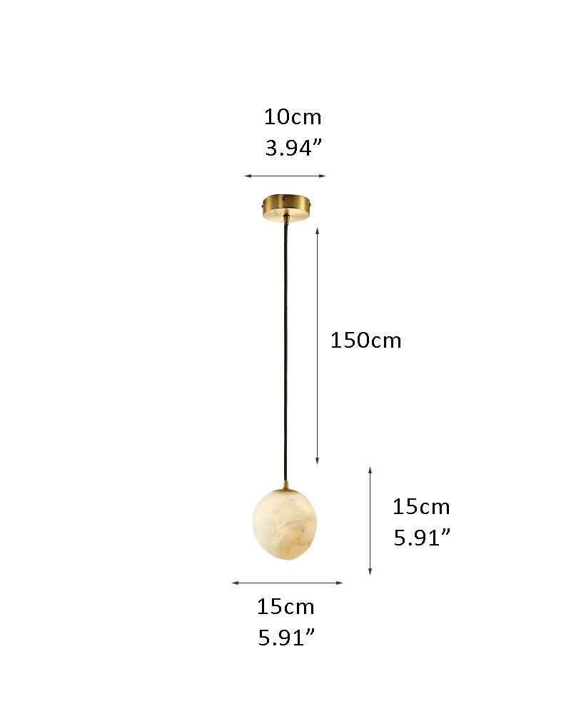 Dimensions of G9 Nature Alabaster Pebble pendant light with gold mount