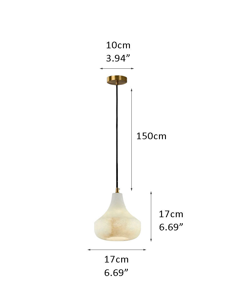 Vintage alabaster pendant lamp with gold mount, dimensions 10cm width, 17cm height