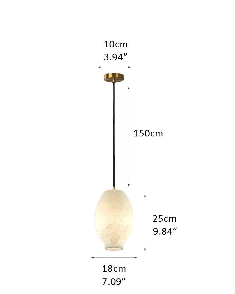 Vintage alabaster pendant lamp with gold mount, dimensions 10cm width, 18cm height.