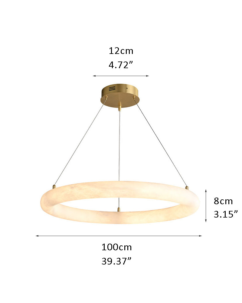 Nordic White Spanish Marble Torus Ring LED Pendant Light by 3-color-temperature dimming with thickness 8cm