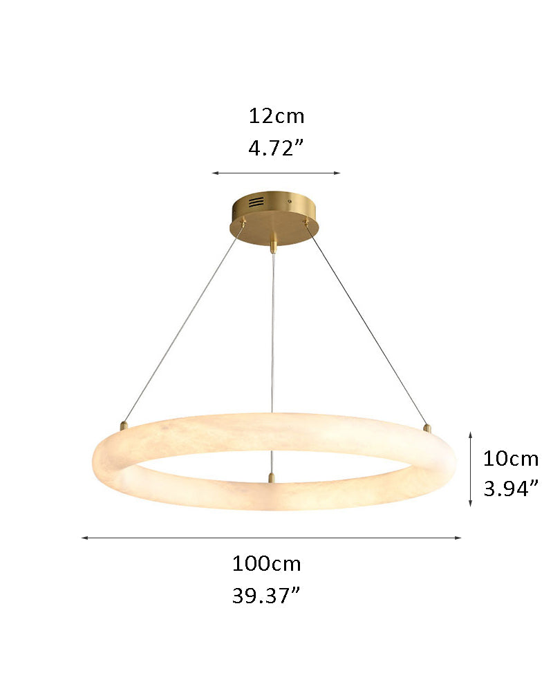 Alabaster Torus Double Ring LED Pendant Light by 3-color-temperature dimming with thickness 10cm