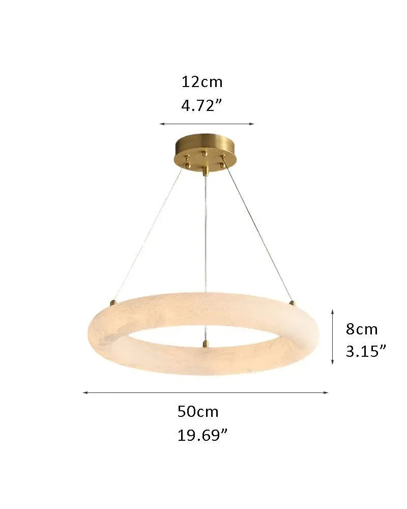 LightsStory Series Geometric Pendant Light | Torus Ring Smooth Natural Alabaster Marble, Natural Matte Stone finish for Kitchens and Dining Areas R-L50CM L19.69" White + Gold Modern Pendant lamp